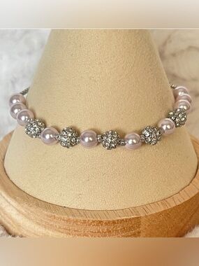 Crystal and pink pearl slider bracelet